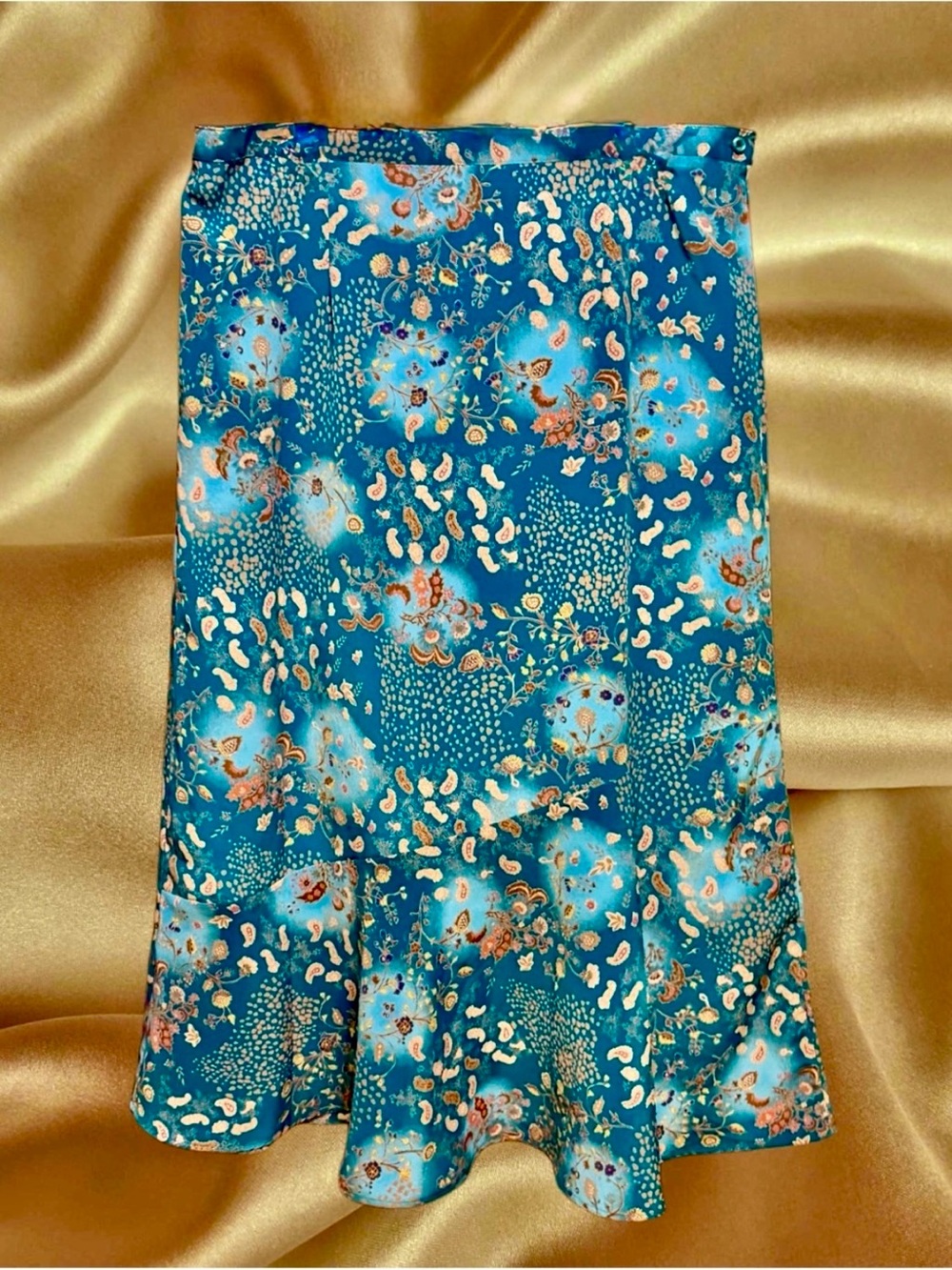 Sag Harbor Teal Floral Satin A-Line Skirt size Large